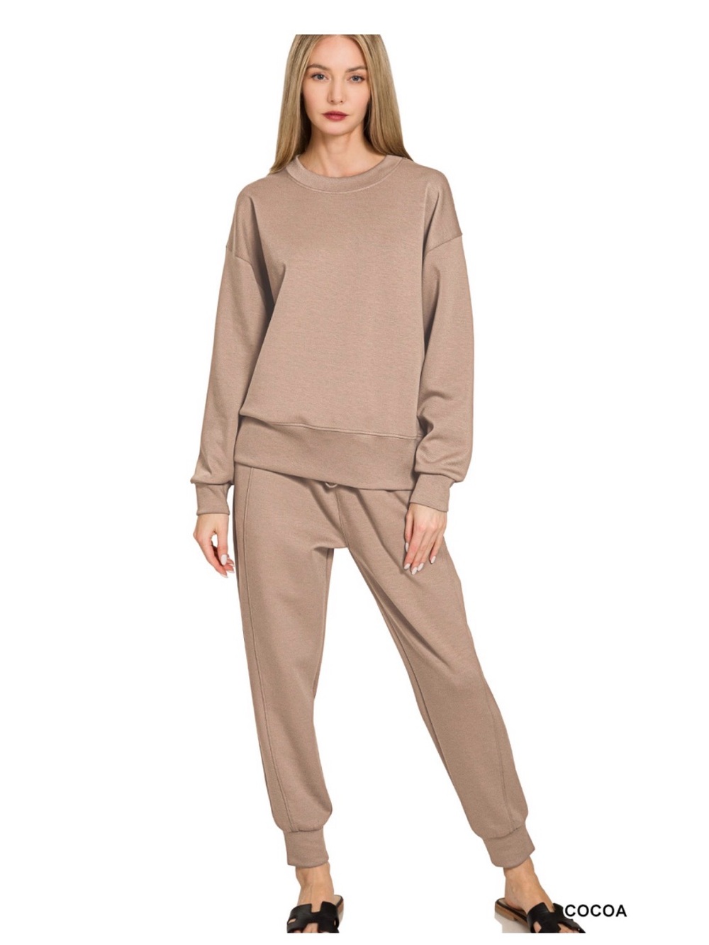 Women's Cocoa Cozy Scuba Sweatshirt & Jogger Set - Casual Lounge Two-Piece